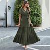 Women's Summer Bohemian Dot V-Neck Floating Short Sleeve Solid Color Tie Dresses