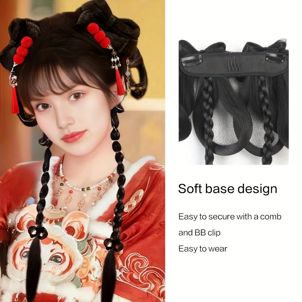 24 Zoll Cosplay Hanfu Perücken Clip-On Haar Damen Chinesische Traditionelle Antike Hanfu Perücken Weiblich Cosplay Schwarz Lange Gerade Perücken Für Damen