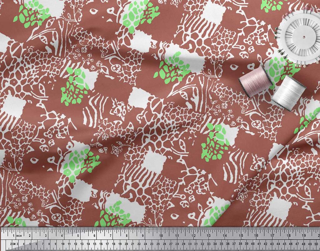 Soimoi Purple Japan Crepe Satin Fabric Brush Stroke & Leopard Animal Skin Printed Fabric 1 Metre 42 Inch