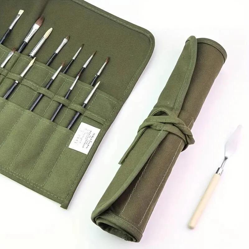 Painting Brushes Canvas Storage Bag,  Slots Watercolour and Gouache Brushes Calligraphy Brushes Storage Bag, Roll up Pen Bag