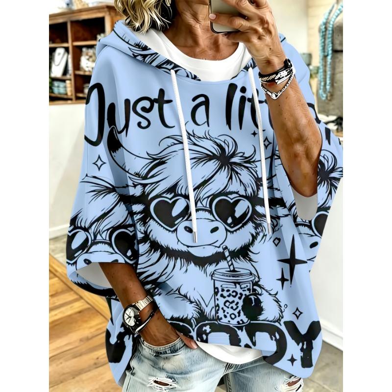 Damen Kapuzentop in Übergröße, Taro-Lila, Amerikanischer Rebell Schädel und Rosen Print, Lockere überschnittene Ärmel, Kapuzenpullover