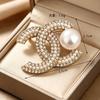 Double C Brooch - Lightweight Zinc Alloy Luxury Shell Imitation Pearl Pin for Suit Shirt - Elegant Accessory