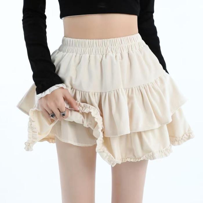 Women's High-Waist Slimming Lotus Leaf Edge A-Line Skirt - Petite Puffy, Anti-Exposure, for Autumn and Spring