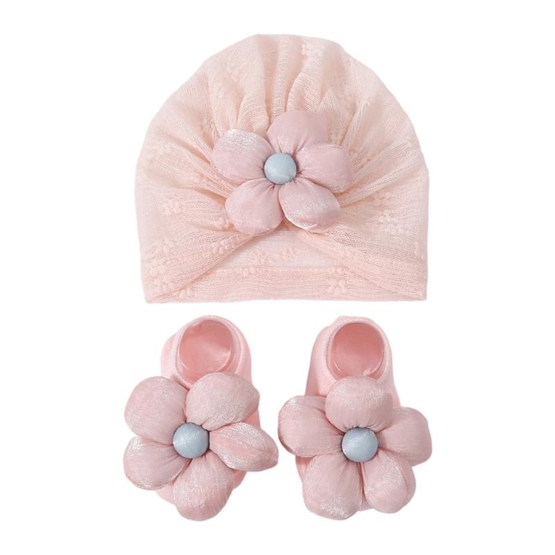 Baby Turban Hat Soft Stretchy Flower Headwear for Infant Stylish Bonnet Caps with Matching Socks Clothing Accessory