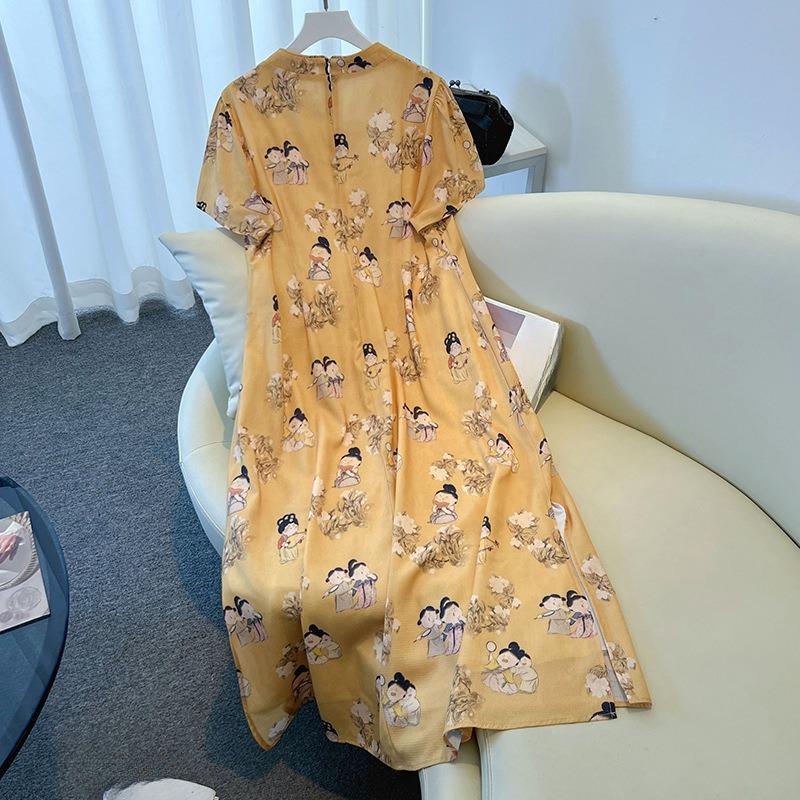 Plus-size Women's Vintage Cheongsam Dress Summer New Style Long Dress