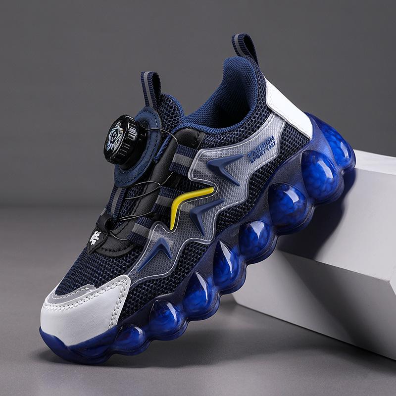 Mesh Sports Shoes with Rotating Buttons for Boys - Soft Sole Running and Basketball Shoes for Children