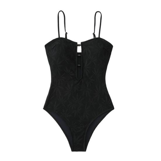 

Women Monokini Sexy Tight Fit Sling Backless Design Summer Bohemian Beachwear Lace Design One-Piece Swimsuit S чёрный