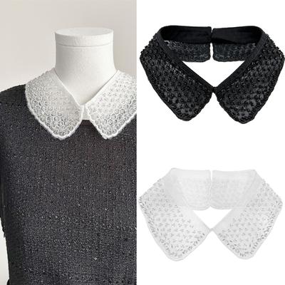 Handmade Embroidery Beaded Detachable False Collar Blouse Lapel Faux Collar Neck Accessory for Formal and Casual Outfits