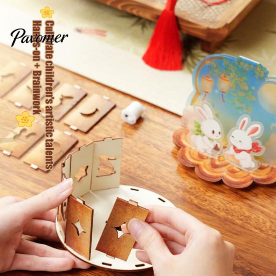 DIY Craft Kit for Kids Mid-Autumn Moon Rabbit Lantern Kit, 3D LED Handheld Lantern, Educational Manual Skill Toy Ancient Style Set Home Holiday Decor