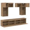 TV Wall Unit with LED Light Strips 6 pcs Reclaimed Wood Effect Particleboard