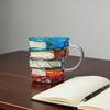 Artistic Book Stack Glass Coffee Mug Large Capacity Clear Glass Floating Effect Book Lover Gift Mug with Ergonomic Handle