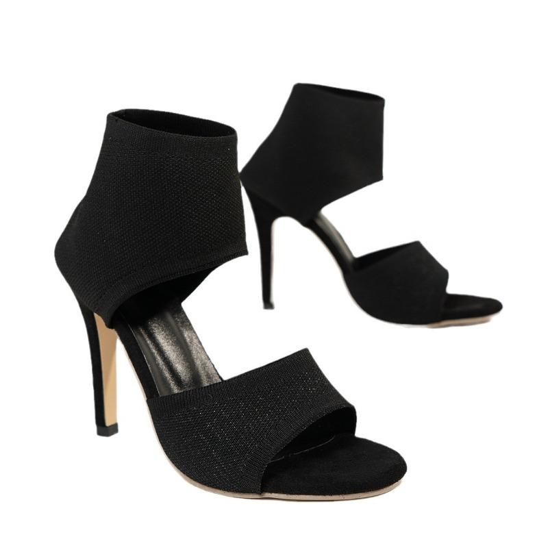Spring and Summer New Fly-woven Fashion Sandals Women's Large Size Foot Cover Fish Mouth Stiletto Women's High-heeled Sandals