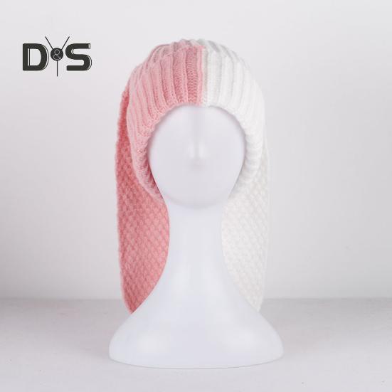 Cappello a Maglia Invernale Lungo con Decorazione Orecchie da Coniglio Colore a Contrasto Unisex Spesso Caldo Alta Elasticità Antivento Copricapo Cappello per Clima Freddo per Sci e
