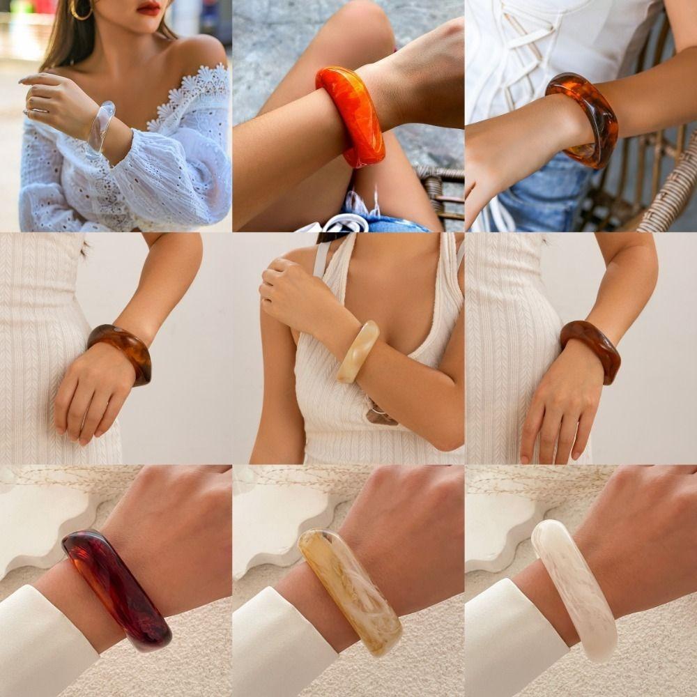 Vintage Irregular Acrylic Bangles Exaggerated Geometric Charm Bracelets  Gifts for Women Girl