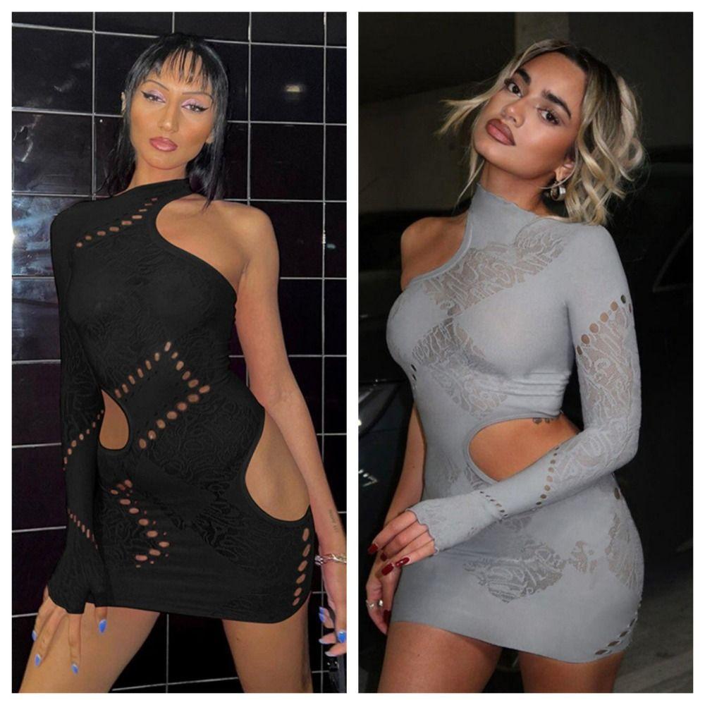 

Solid Color Slim Dress Hollow Bodycon Dress Fashion Lace Dress Spicy Girl