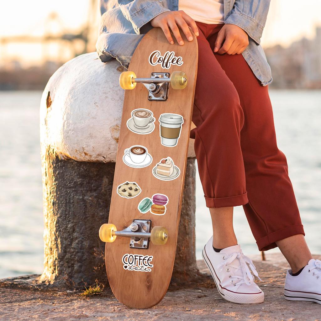 100 Coffee Doodle Stickers Skateboard Suitcase Water Cup Decoration Stickers Waterproof Children Cartoon Stickers