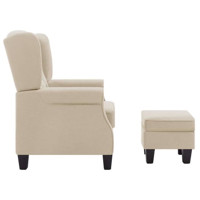 VidaXL Fauteuil avec repose-pied Crème Tissu
