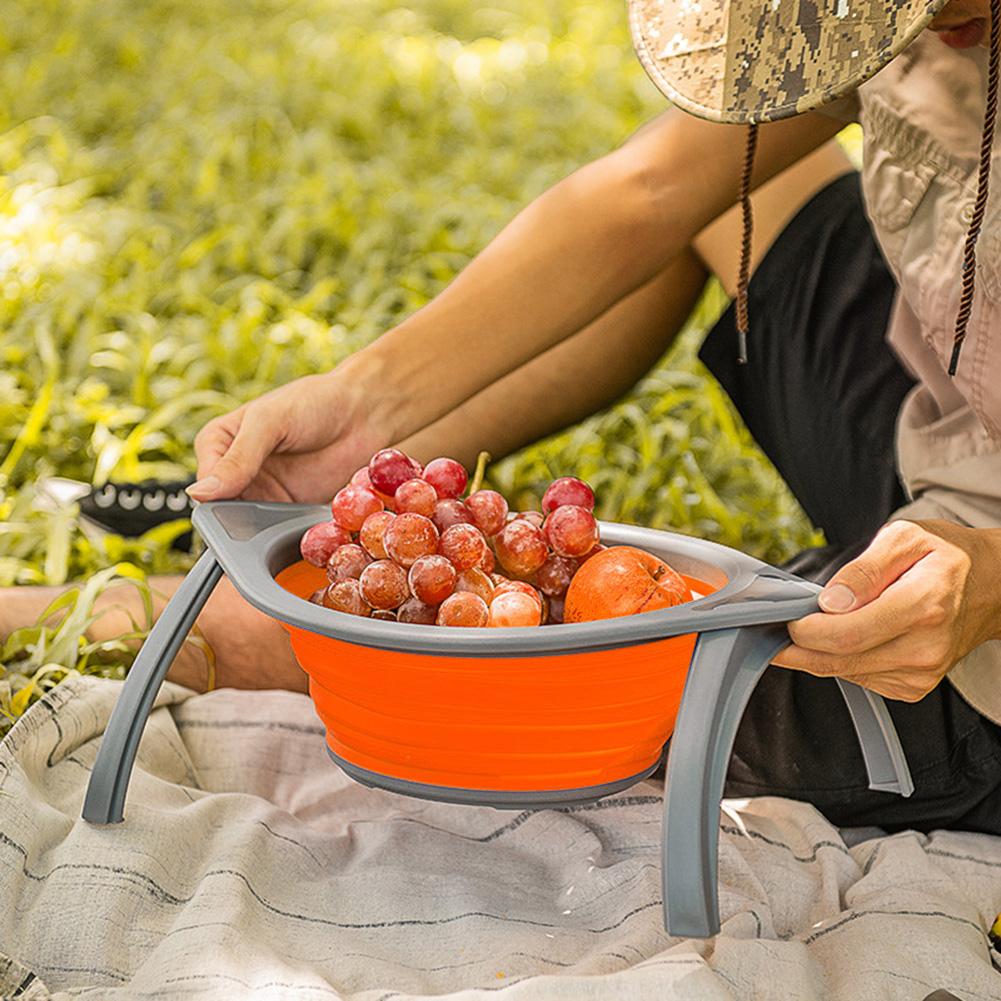 Tragbare Küche Silikon Faltbarer Filter Obst Gemüse Waschkörbchen Sieb mit Halter Orange