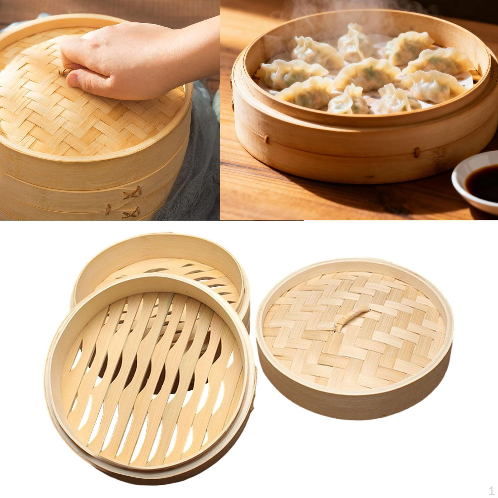 

2 Pieces Bamboo Steamer Basket with Lid Traditional Dumpling And Food Steaming Handmade for Style A