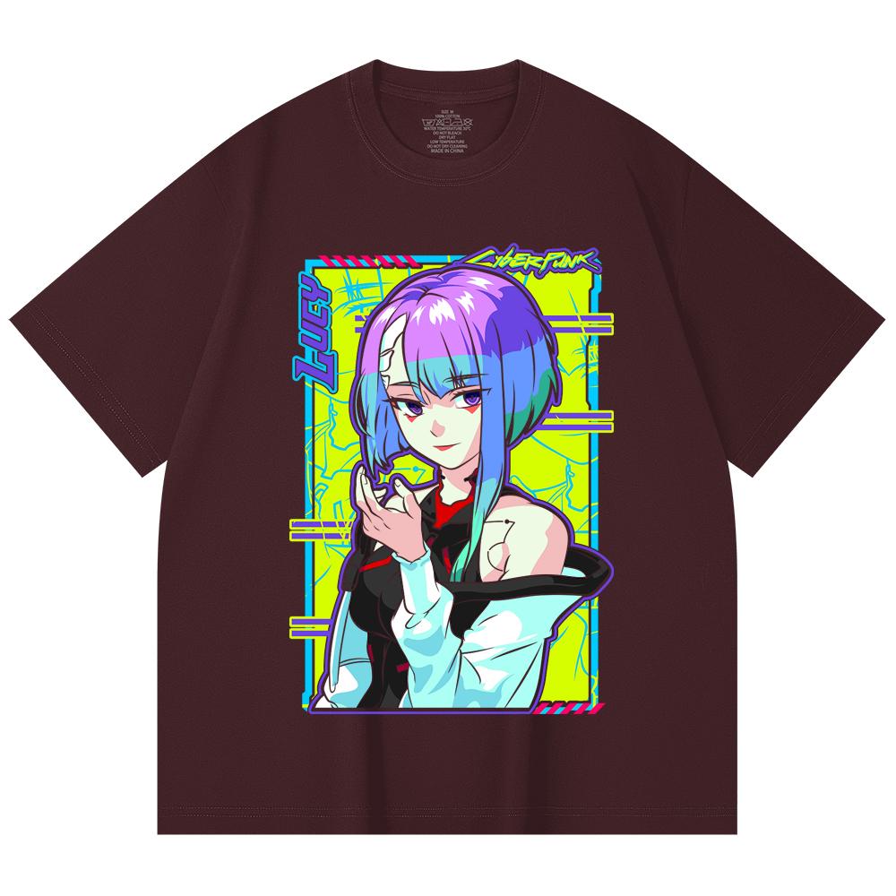 230 g/m² 100% Baumwolle Cyberpunk Edgerunners V8 Lucy Druck Unisex Schweres Baumwoll-T-Shirt