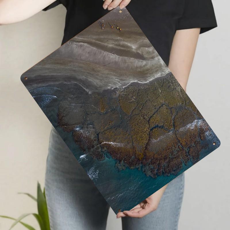 

Coastal Aerial Landscape Custom Metal Wall Art Modern Home Decor Living RoomWall Hanging Decor 20x30cm（7.8x11.8inch）