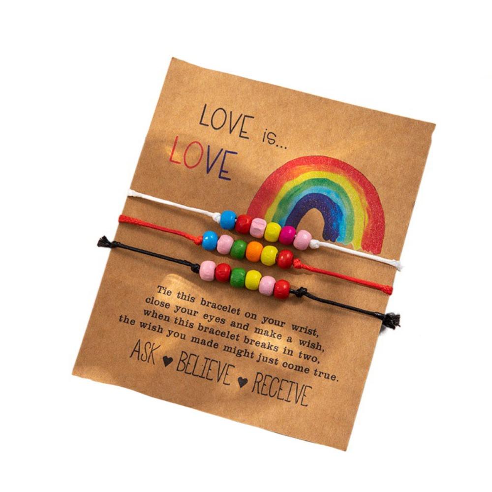 

3Pcs/set Love Heart Rainbow Beaded Bracelet Boho Friendship Braided Rope Party Style 1