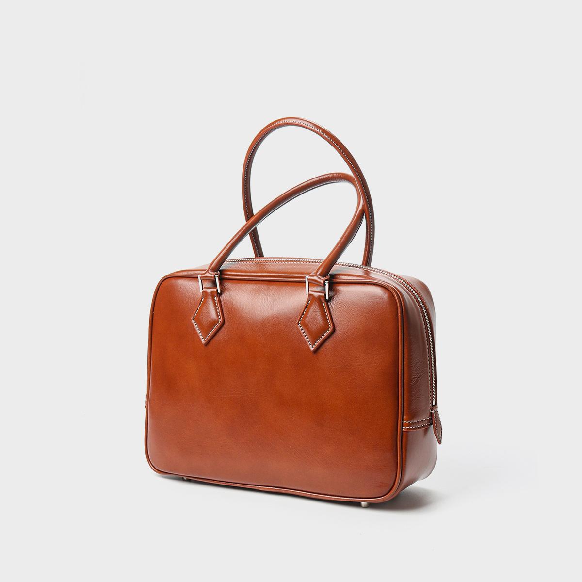 New first-layer cowhide large-capacity high-end bag Boston bowling bag genuine leather women s bag handbag