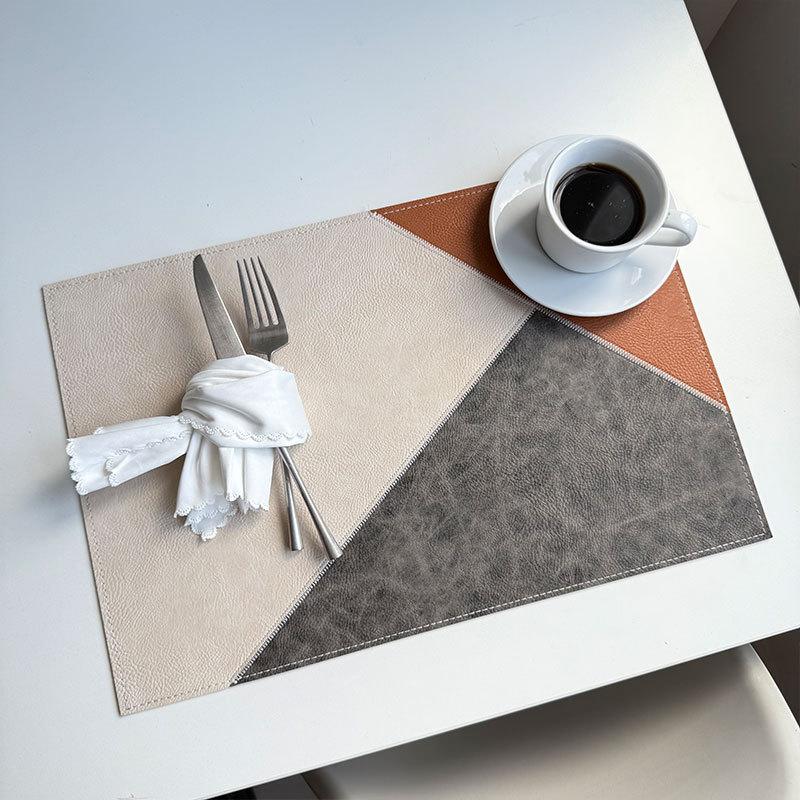 Nordic Faux Leather Placemat Waterproof Color Block Table Mat Heat Resistant Non-Slip Dining Pad Washable Coaster Kitchen Decor