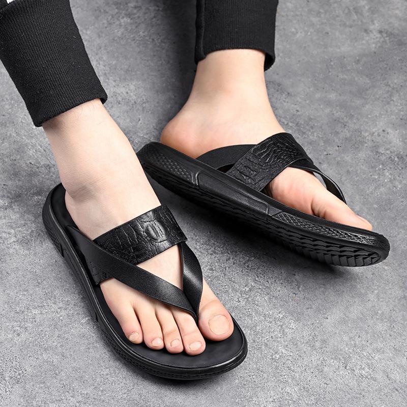Fashion Summer New Designer Flip-flops for Men Fashion Casual Crocodile Print Outdoor Waterproof Sandal Black Leather Slippers Shoes Man