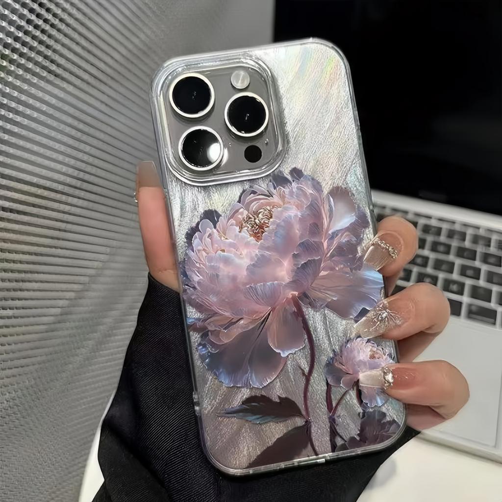 IPhone 11 13 14 15 16 Pro Max 7 8 14 15 Plus X XS Max XR 16e için Beş Altın Lotus Desenli Telefon Kılıfı Tüy Doku Sert Kapak