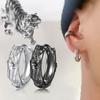 Yüksek Kaliteli Rock Roll Hip Hop Kaplan Oyma Kulak Çıtçıt Saplama Küpe Punk Takı Erkekler Hoop Küpe