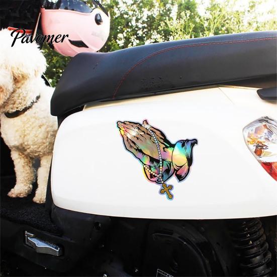 Weather Resistant Rosary Sticker Praying Hands & Car Sticker, Reflective Decal, High Quality PVC Adhesive Decal Waterproof Jesus for Auto Window