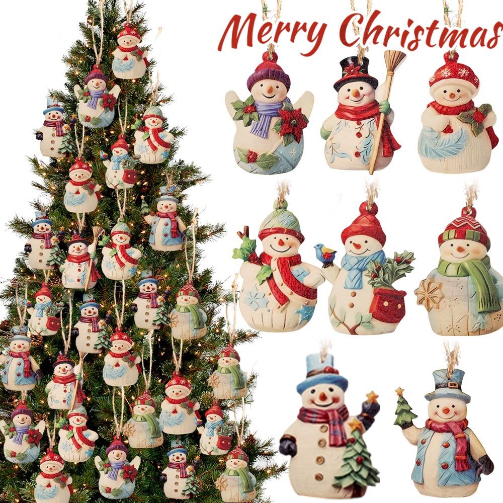 18pcs/set Wooden Cartoon Snowman Pendents with Lanyard Christmas Tree Hanging Ornament Festival Xmas Party Home Decorations