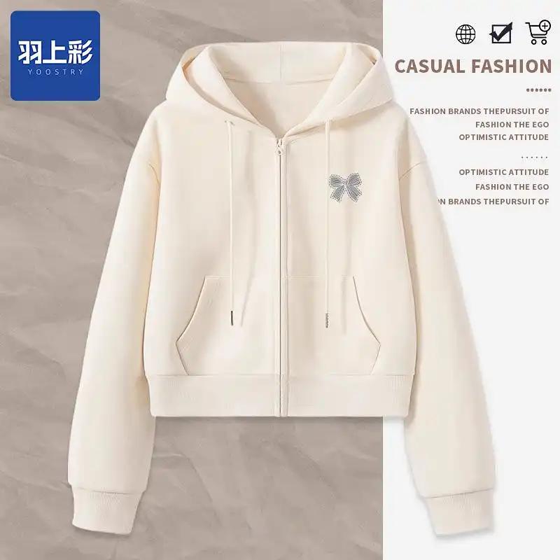 Sports Cardigan Jacket Women's New Spring and Autumn Hooded Casual Sweatshirt Short Loose Top