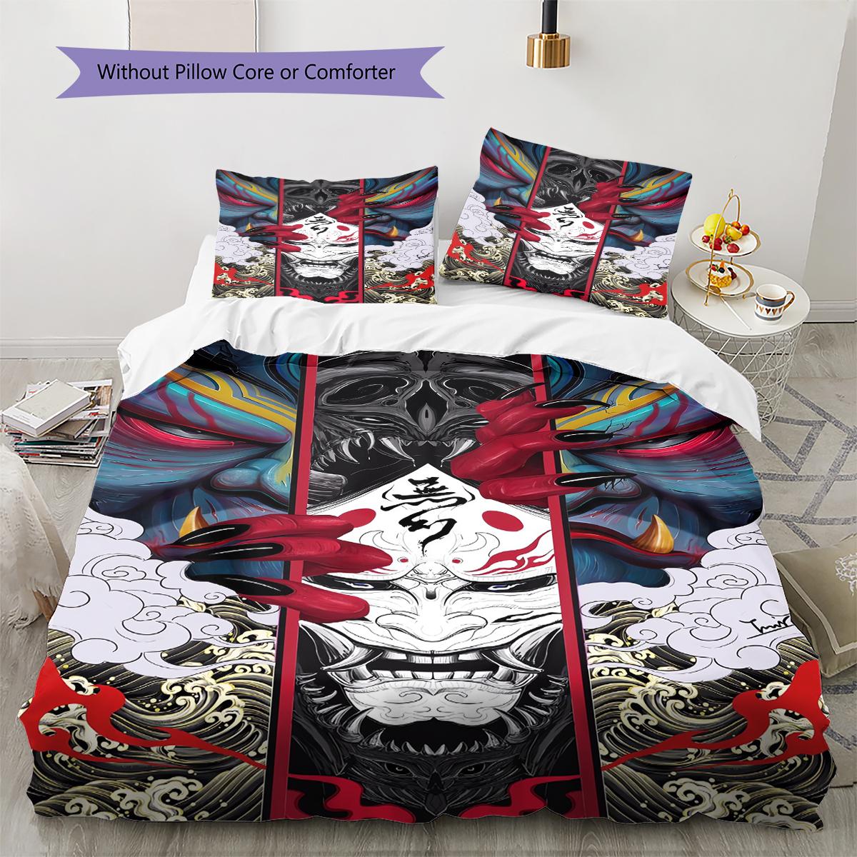 

Hannya Samurai Pattern Bedding Quilt Set Quilt Cover Pillowcase Home Decoration Birthday Gift (1 * duvet cover + 2 * pillowcase, without core) 135x200cm