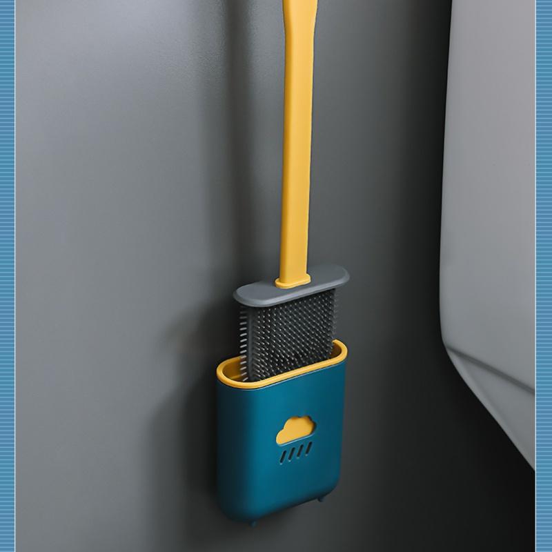 Toilet Brush Wc Gap Brush with Holder Silicone Toilet Brush Hanging Type Flat Head Flexible Bristles Brush Bathroom Accessories