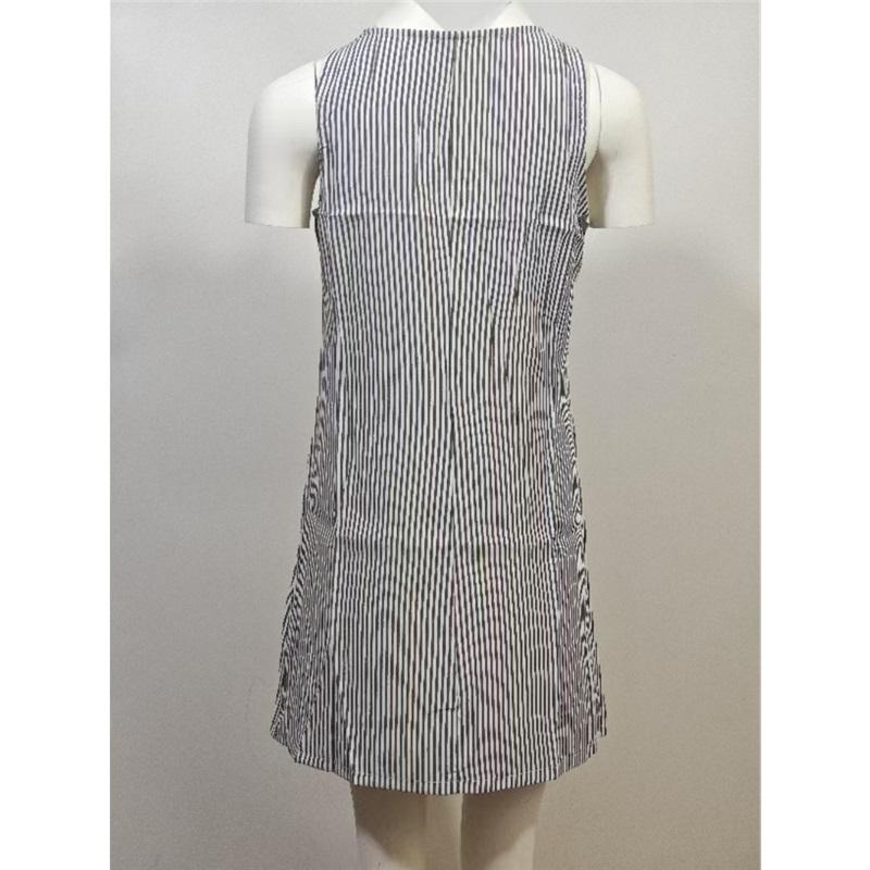 Women Striped Sleeveless Mini Dress U Neck Pocket Loose Casual Sundress