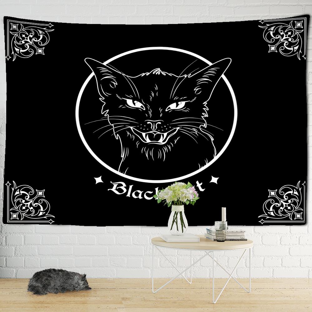 Black Cat Psychedelic Tapestry Wall Hanging Bohemian Tapiz Witchcraft Mystery Dormitory Bedroom Home Decor5