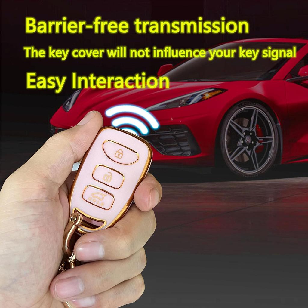 for Hyundai Key Fob Cover Smart Key with Keychain Fits for Hyundai Elantra Sonata Kia Forte Optima Spectra Key Case (4-Button-Pink)