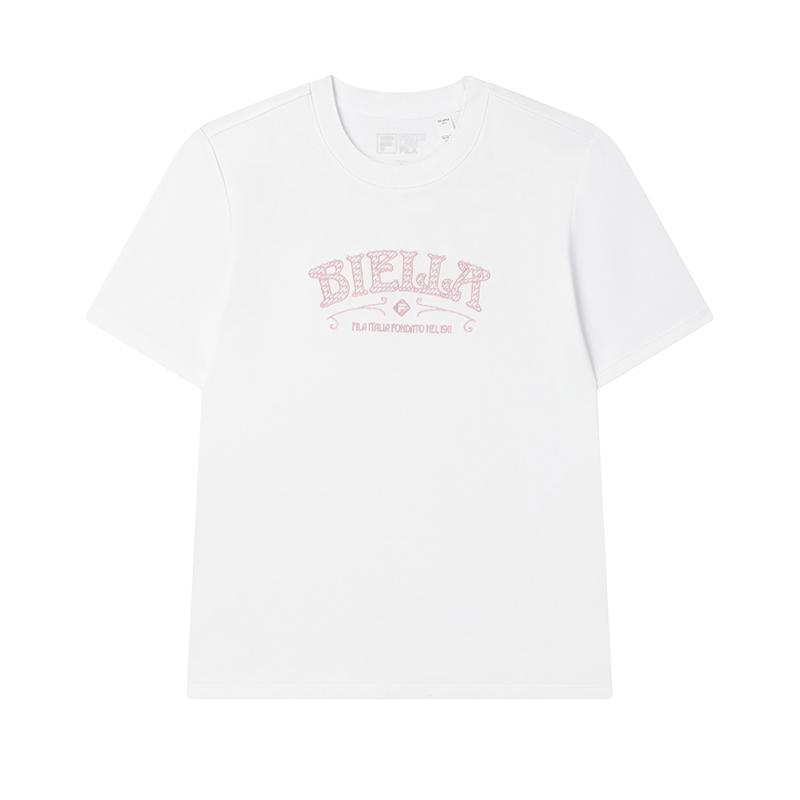 

Fila Белая серия Футболка с круглым вырезом, удобная повседневная с надписью, с коротким рукавом, женская F11W513101F-WT M