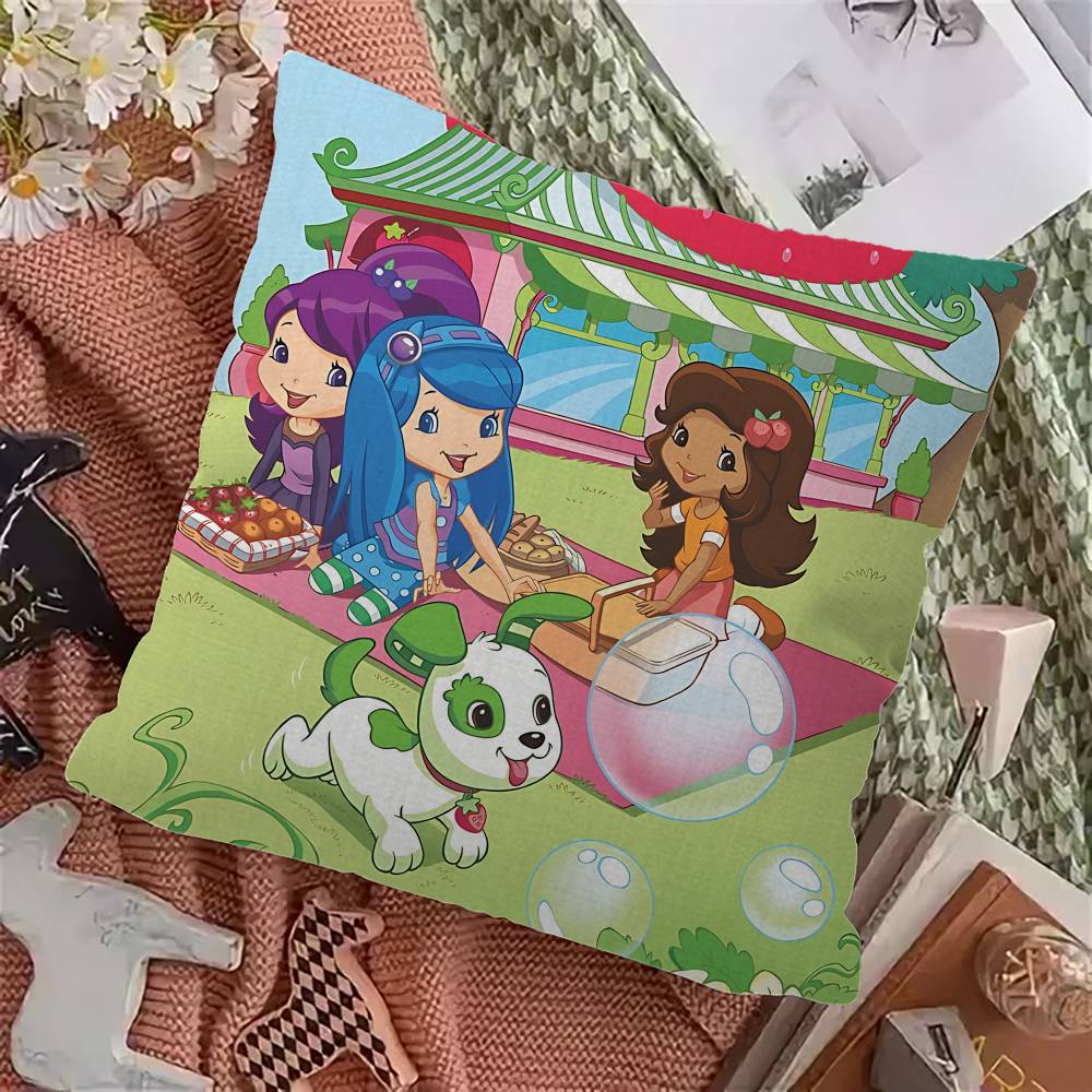 Kawaii Cute S-Strawberry S-Shortcake Pillow Covers Cartoon Sofa Decorative Home Double-Sided Printing Short Plush Cushion Cover