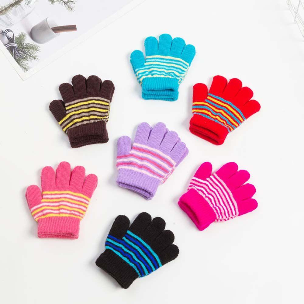 Kids Boys Winter Soft Outdoor Sports Warm Thickened Printed Stripe Baby Mittens Finger Gloves