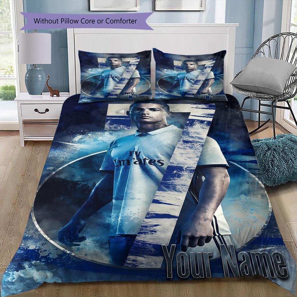 Custom Name Football Legend Blue Bedding,Quilt Set Quilt Cover Pillowcase Home Birthday Gift (1 * duvet cover + 2 * pillowcase, without core)