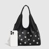 Punk Rivet Women Shoulder Bag Soft PU Leather Tote Bags for Women Handbag Half Moon Hollow Studded Shopper Tote Bucket Bags