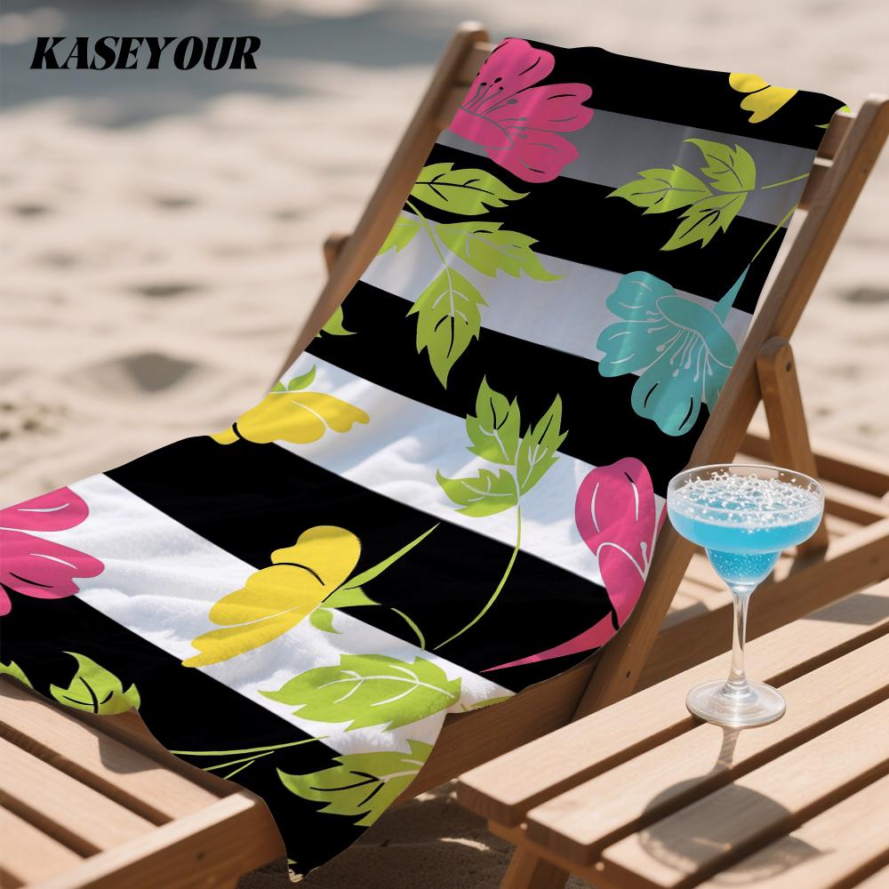 Striped Flowers Compact Travel Beach Towel Super Absorbent Sand Resistant, Microfiber for Swimming Camping Yoga
