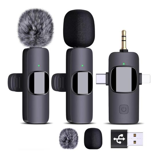 Wireless Lavalier Microphones Highly Sensitive Clear Sound Intelligent Noise Reduction Universal Wireless Clip-On Microphones Set