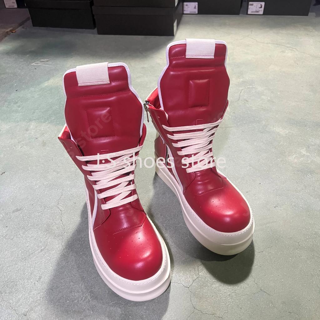 R-o Classic Designer Men Shoe Women Sneaker Red Leather Ankle Boot High Top Casual Shoes Zipper 6cm Thick Sole Boots Sneakers