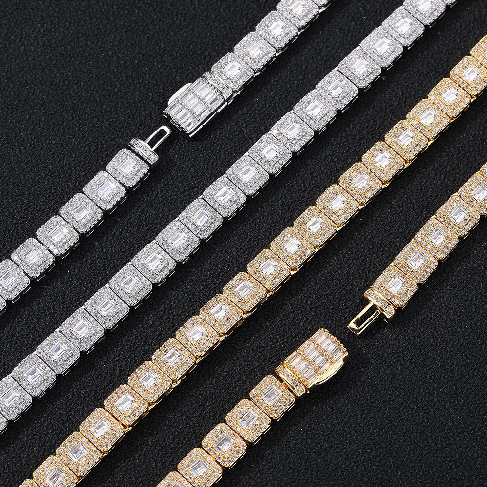 Hip Hop Jewelry 1mm Flip Buckle Rock Sugar Chain T Square Mixed Zircon Creative Versatile Trend Jewelry Accessories