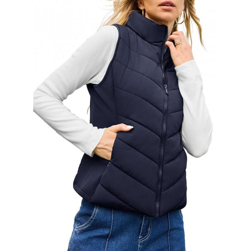 Womens Padded Vest Jacket Stand Collar Warm Cotton Sleeveless Coat Casual Winter Outerwear