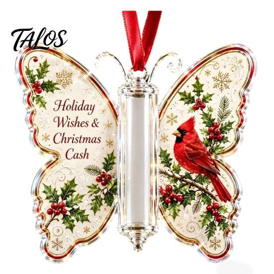 Santa Claus Ornament Christmas Cash Gift Ornament, Acrylic Butterfly Money Holder with Built‑in Unique Gifts Clear Compartment, Holiday Hanging for